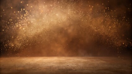 Golden Dust Motes Ascending Over a Dark Brown Surface, a Festive Background