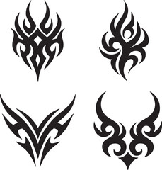 Naklejka premium Collection of four black tribal tattoo designs on a white background tribal art