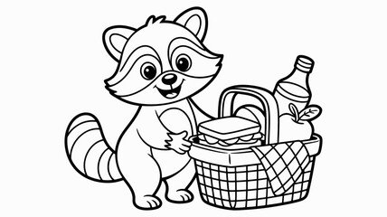 Adorable Cartoon Raccoon with Picnic Basket Ready for Outdoor Fun.