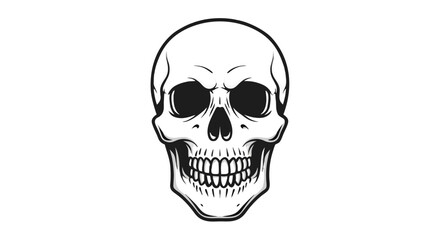 Fototapeta premium Illustration of a human skull with dark eye sockets and visible teeth on a white background design