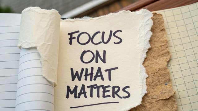 Inspirational Message on a Torn Page About Focus on What Matters