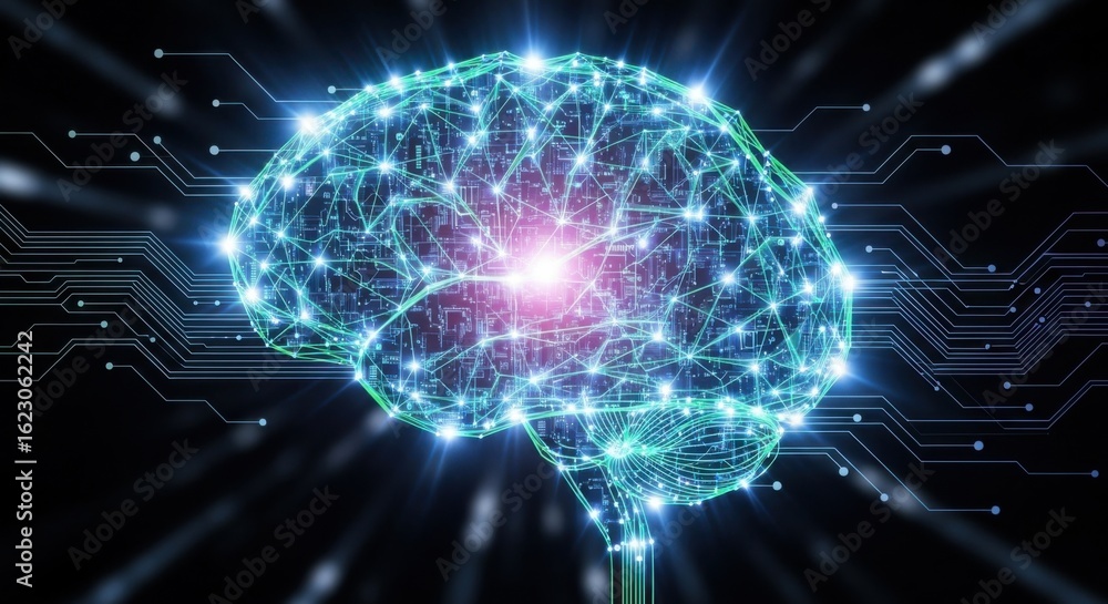 Poster harness the power of ai with a stunning brain illustration representing machine learning and neural 