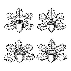 Four Outline Illustrations of Acorns with Oak Leaves oak leaf autumn