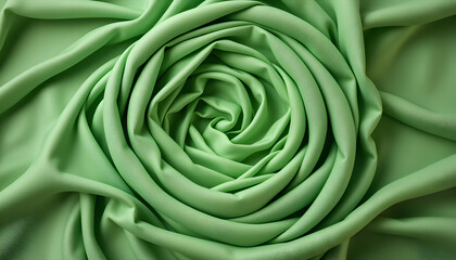 "Green Fabric Rose Pattern, Soft Textile Folds in Spiral Shape, Abstract Fabric Texture Background"