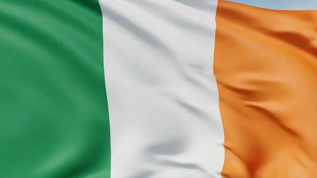 Vibrant Irish flag waving gracefully in the wind, symbolizing national pride and heritage