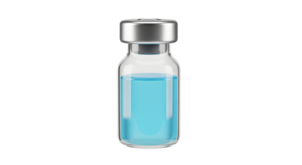 Medical Vial Blue Liquid Vaccine or Research Solution for Science and Medicine Concept