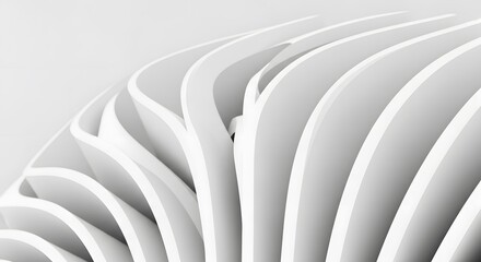 Naklejka premium Abstract white architectural background with smooth, curved, repeating geometric shapes. A modern, clean, and futuristic design for presentations or backdrops.