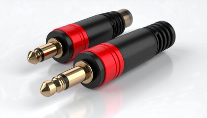 Two Audio Jack Connectors with Red Accents on a White Background