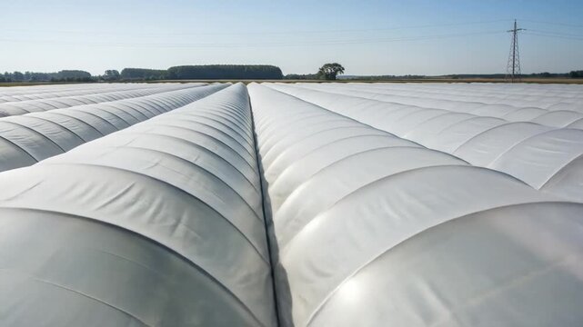 White Plasticulture Tunnels in Agricultural Field for AGRICULTURE
