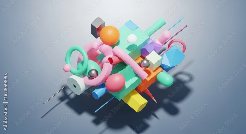Poster modern 3d abstract art with geometric shapes creates a vibrant dynamic and professional background t