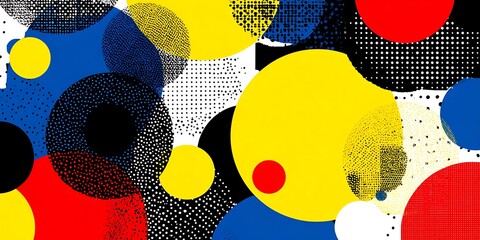 Vibrant abstract composition with overlapping circles in red, yellow, blue, and black