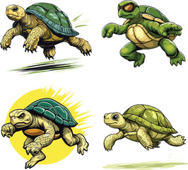 The Turtle is being an athlete running and jumping vector style on white background