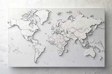 Textured white world map raised continents cartography geography