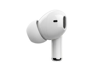 Single white wireless earbud isolated on white background