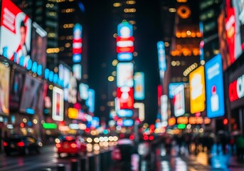 A Dazzling Bokeh Blur of Times Square's Neon-Lit Nightscape