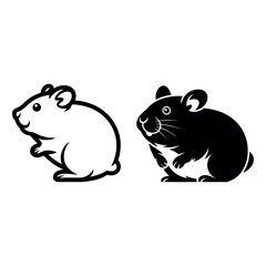 Two Stylized Hamster Illustrations One Outline One Silhouette rodent animal