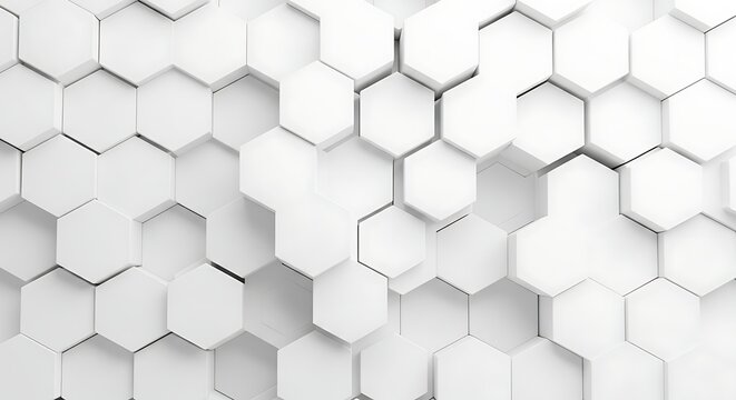 Stunning modern white hexagonal pattern creates dynamic 3D geometric texture with clean, bright, and sophisticated visual appeal for design projects