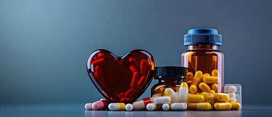 Heart-Shaped Container with Pills and Medicine Bottles