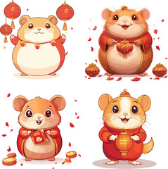The cute Hamster is celebrating the chinese new year vector style on white background