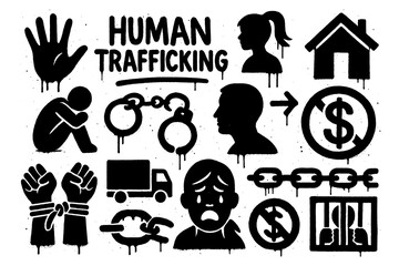 Anti human trafficking symbols in bold stencil protest style, Transparent Background