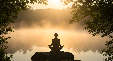 Find your inner peace with this serene sunrise yoga meditation by the tranquil lake, perfect for relaxation and mindfulness.
