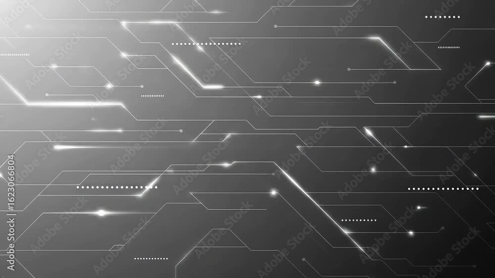 Poster abstract circuit board lines with glowing lights on a gray background