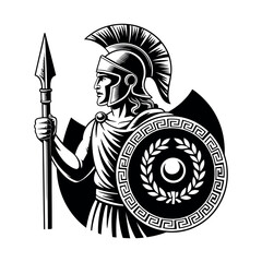 Ancient Greek Warrior With Spear And Shield helmet armor