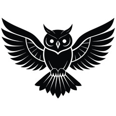 Obraz premium Stylized monochrome owl image with outstretched wings, simple and powerful design
