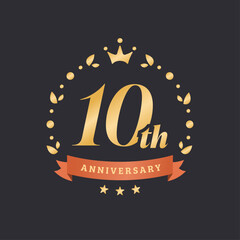 おしゃれな10周年記念のエンブレム・アニバーサリーアイコン (高級感、ベクター)