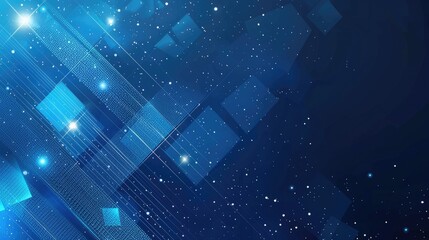 Abstract blue background with geometric shapes and stars, ideal for tech or space themes.