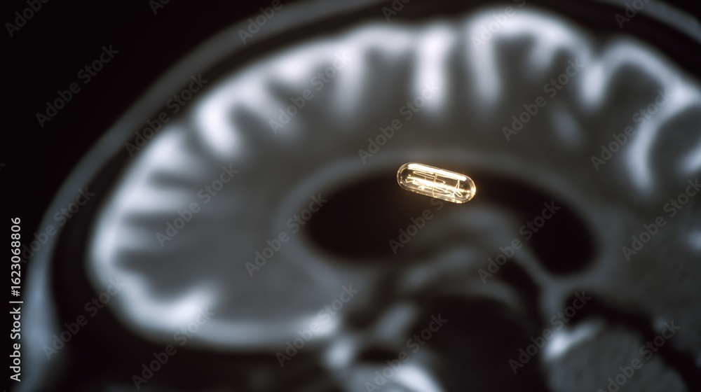 Aufkleber sharp view of a darkened brain lesion on an mri scan softly blurred surrounding with an illuminated 