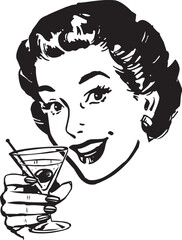 Retro Woman with Cocktail, Vintage Party