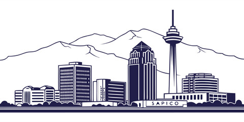 New Mexico Urban Skyline – Albuquerque Silhouette with Iconic Landmarks