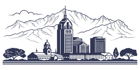 Albuquerque Vector Silhouette with Mountains and Landmark Buildings