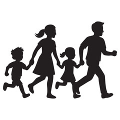 Obraz premium Running Family Silhouette Icon Parents and Children Holding Hands Vector