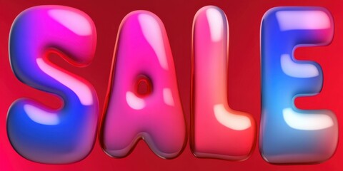 Colorful bold sale lettering on red gradient background for promotion banner, advertising, shopping or marketing announcement, retail event.