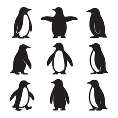 Obraz premium Set of penguin silhouettes on white background 
