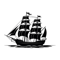Black Silhouette of a Tall Ship with Full Sails on Water sailing boat