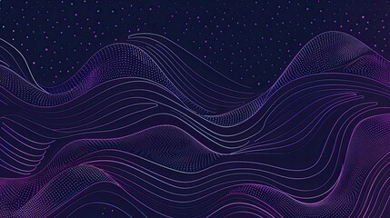 Abstract waves in dark tones with flowing lines and starry background.