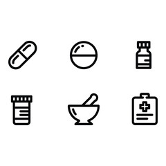 Medical and pharmaceutical icons on white background