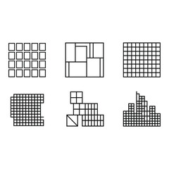 Fototapeta premium Set of abstract geometric grid patterns on white background