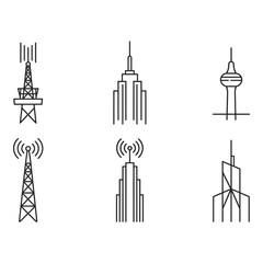 Fototapeta premium Telecommunication and architecture line icons on white background