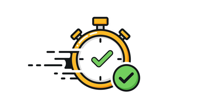 Fast Delivery Stopwatch with Green Checkmarks, Speed Icon, Deadline Symbol
