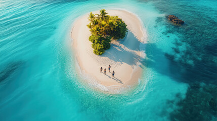 friends exploring a tropical island with turquoise water and white sand beaches