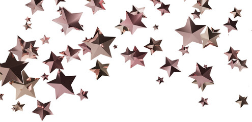 Beautiful rose gold stars falling on white background. Perfect for celebration, festive, and luxury designs.