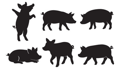 animals vector collection with silhouettes of  pig vector set