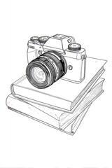 Line art camera on books