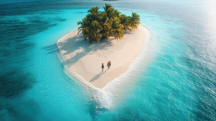 friends exploring a tropical island with turquoise water and white sand beaches