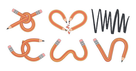 Creative Pencil Designs Featuring Knots, Hearts, and Scribbles for Art Projects and Educational Illustrations, Unique