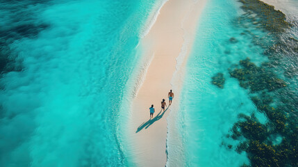 friends exploring a tropical island with turquoise water and white sand beaches